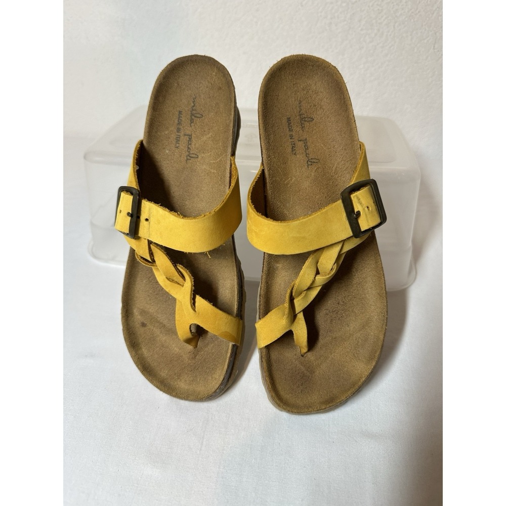 Mila Paoli Wedge Sandals Yellow Leather Braided Sz 7.5 Italy